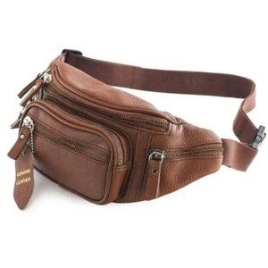 NEW GENUINE Leather Fanny Belt Bag Tan